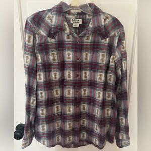 ARIAT WOMENS REAL RELAXED FIT PLAID BUTTON DOWN WESTERN SHIRT SIZE MEDIUM
